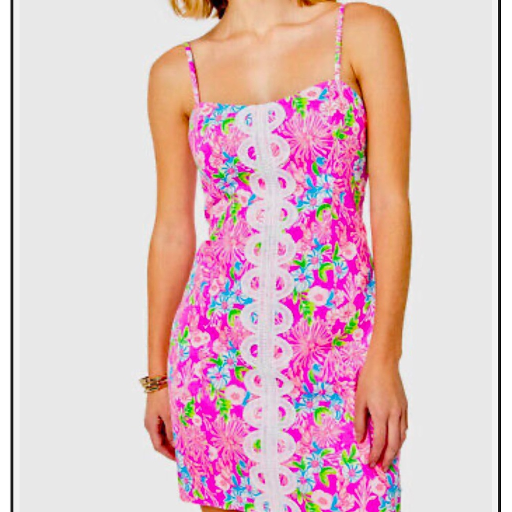 Lilly Pulitzer Pink and Green Mini Dress with Floral Print and Open Back